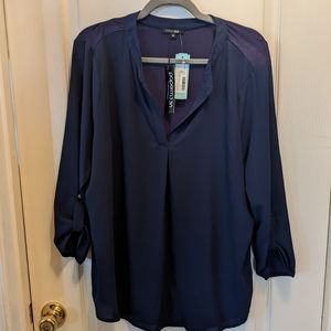 NWT Stitch Fix Paper Moon Navy Tunic with Button Tab Sleeve, SZ XL